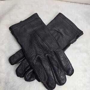 Women’s Deerskin Leather Gloves Black Unlined Casual Pebbled Leather, Large soft